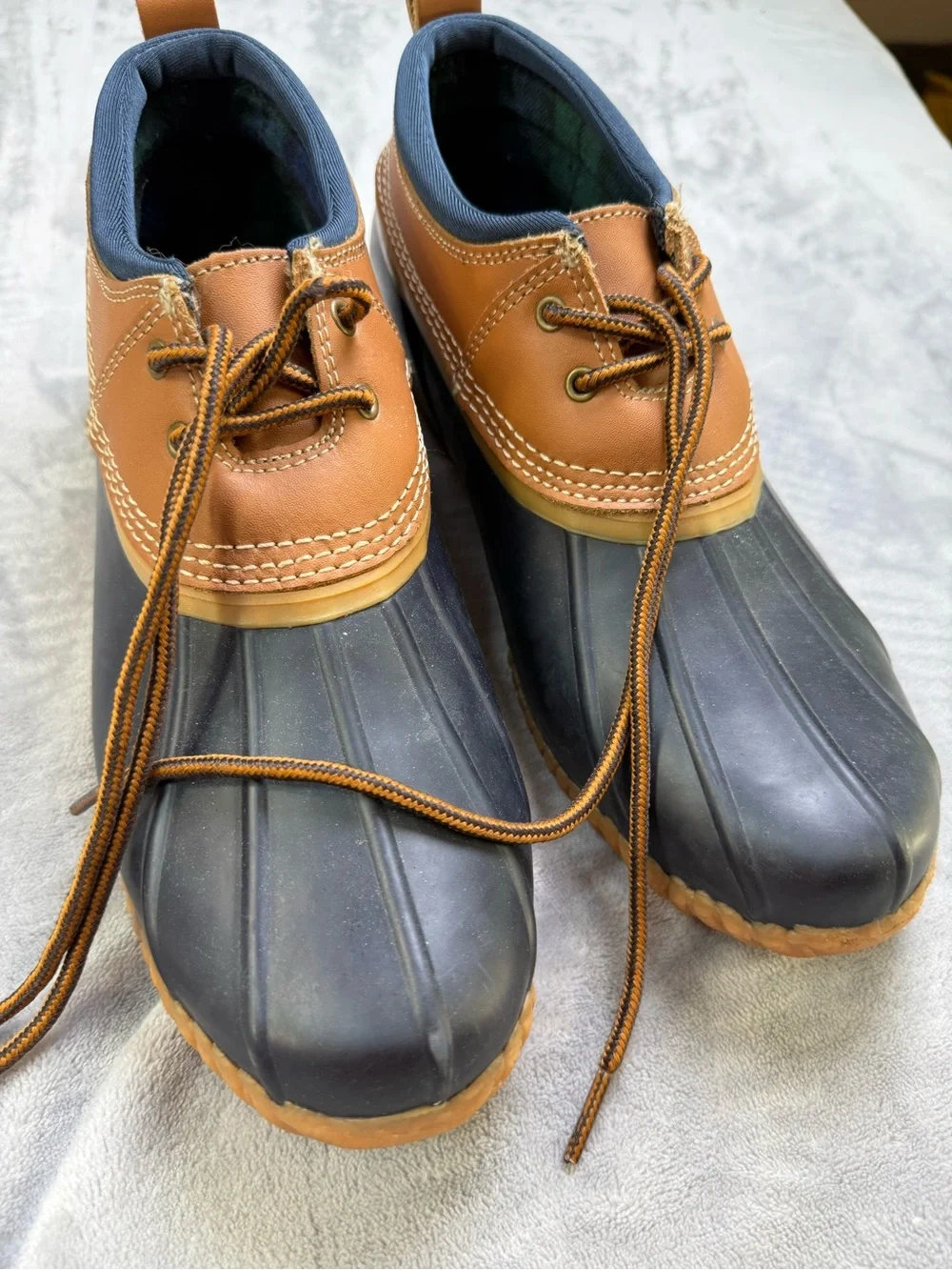Lands' End Men's Brown Leather and Black Rubber Duck Boots Women’s Winter Snow 9